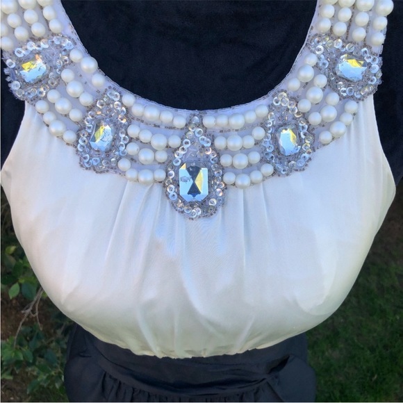 Alexia Admor Pearl Sequin Rhinestone Embellished Neck Silk Party Cocktail Dress - Picture 6 of 16